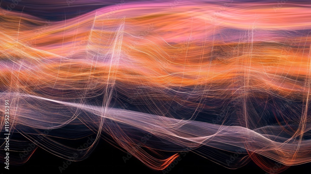 Aufkleber captivating lines of color twist and sway, blending vibrant hues of orange and purple against a soft