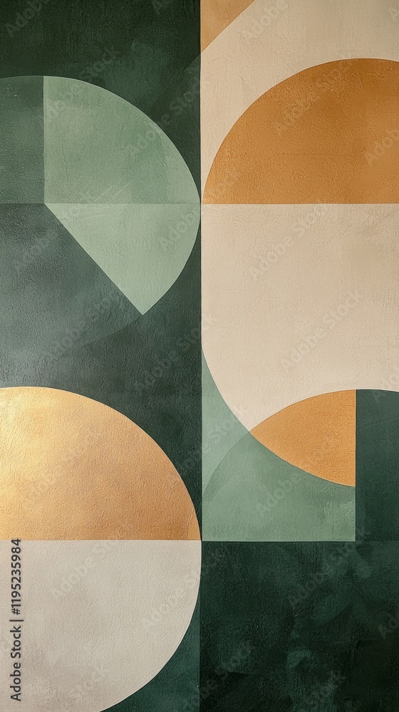 Poster in a captivating display of design, serene geometrical shapes in pastel olive green intertwine with 