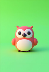 Obraz premium Adorable 3d Cartoon Owl on Green Background