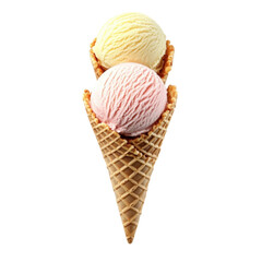 Delicious Double Scoop Ice Cream Cone: Vanilla and Strawberry Delight