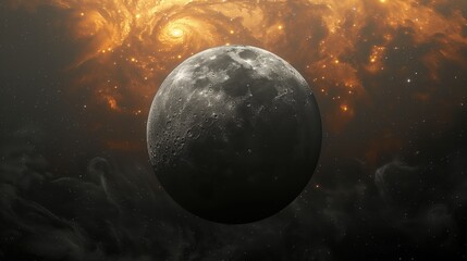 Naklejka premium Panoramic view of planet, stars and galaxy. Planet view from space. Space fantasy. Globe in space. Earth sphere. Sunlight with stars in space 