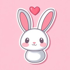 Obraz premium Cute white bunny, pink background, heart, Valentine's Day card design