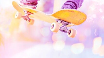 A skateboarder midair performing a trick, vibrant motion frozen with sharp detail