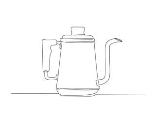 Continuous one line drawing of coffee maker pot drip kettle - barista equipment. Coffee pot  in single line draw illustration. Editable stroke.