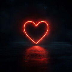 glowing red heart shape illuminated against dark background, creating romantic and warm atmosphere. neon light effect adds modern touch to classic symbol of love