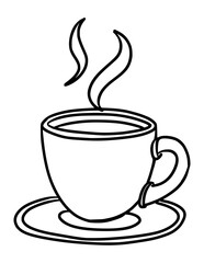 hand drawn illustration of hot coffee cup in black and white line style