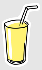 hand drawn illustration of lemon water in a glass with a straw in colored line style