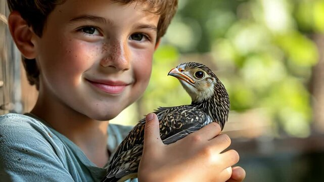 A boy volunteers in wildlife rehabilitation programs, caring for injured animals and learning the importance of conservation