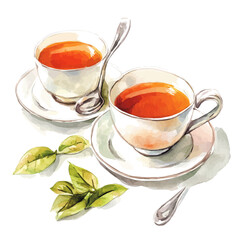 A watercolor of a cup of English breakfast tea, isolated on a white background. English breakfast tea vector.
