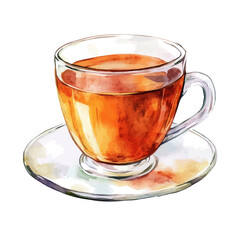 A watercolor of a cup of English breakfast tea, isolated on a white background. English breakfast tea vector.
