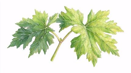 botanical illustration of a chrysanthemum leaf, showcasing its resilient structure and fine detailing, isolated on a white background. [Chrysanthemum leaves]:[isolate on white background] 