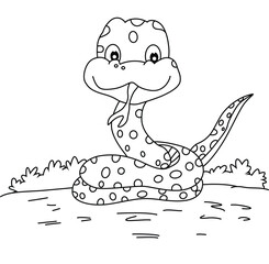 Cute cartoon hand drawn vector funny snake coloring page.