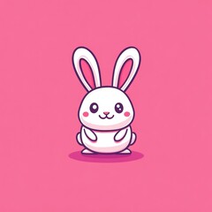 Cute white bunny sits on pink background, Easter design