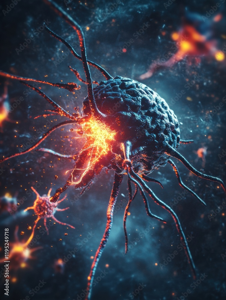 Leinwandbilder magnified view of human cell facing viral attack showing cellular responses in an abstract represent