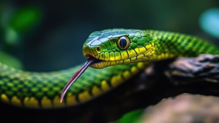 Obraz premium Magnificent Green Snake in the Rainforest