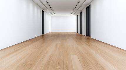 Obraz premium Empty modern interior room with an empty white wall and wooden floor mock up