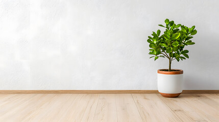 Empty modern interior room with an empty white wall and wooden floor mock up