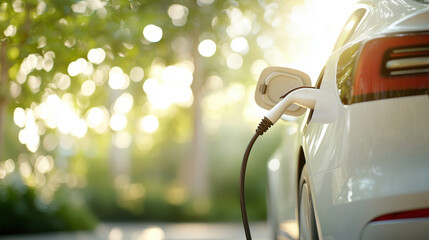 Electric vehicle charging event urban area photography natural light close-up sustainable energy concept