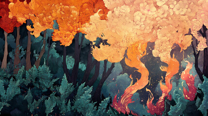 Forest. Fireveil. Illustration