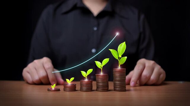 Seedling growing on coin placed on floor. investment concept increase investment financial growth concept