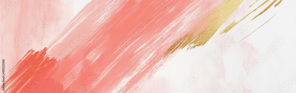 Poster soft coral pencil strokes create a warm gradient with bold golden lines for a striking artistic effe