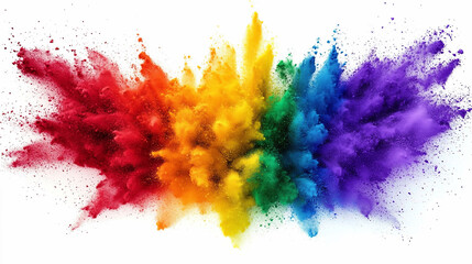 Fototapeta premium Colorful Powder Splash Close Up on White Background Featuring Rainbow Ink Explosive Colors and Vibrant Explosions Generative AI
