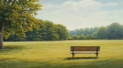 Obraz premium Park bench, peaceful meadow. Generative AI