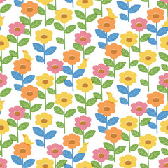 cute seamless pattern with flowers and birds