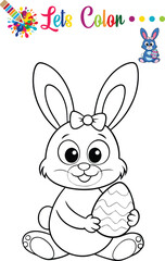 Adorable bunny coloring an Easter egg, perfect for kids' activities, preschool worksheets, and coloring books.

