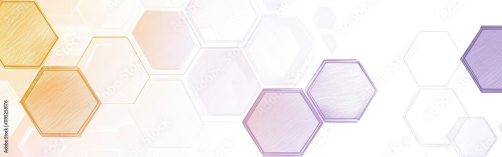 Poster elegant hexagon design in muted lavender and amber on a white background showcases pencil strokes in