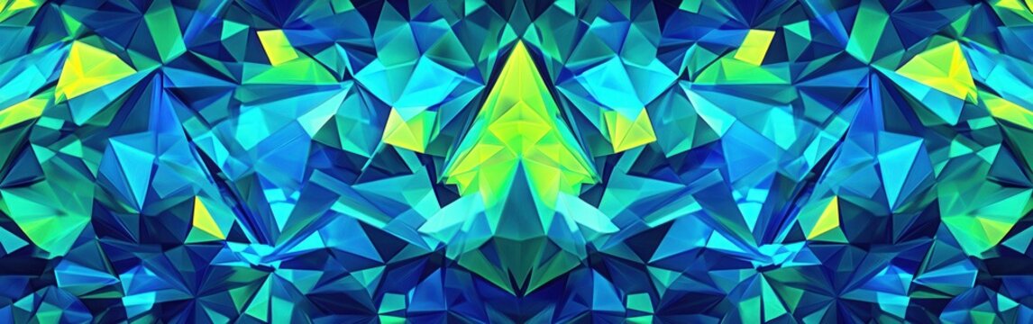 Futuristic low-poly pattern featuring vibrant electric blue and neon green tones evoking a cyberpunk aesthetic - Powered by Adobe