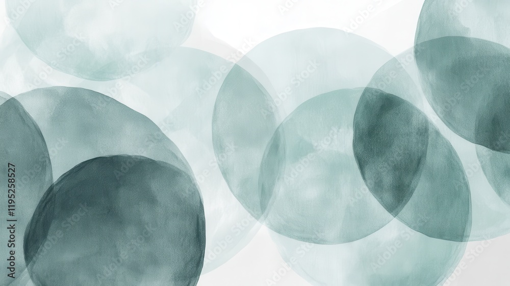 Aufkleber Elegant pencil strokes create a calming gradient of overlapping circles in muted mint and gray tones for a minimalist effect