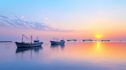 Naklejka premium Fishing Boats at Sunrise