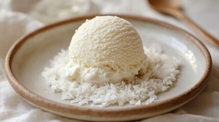 Coconut ice cream on sticky rice.
