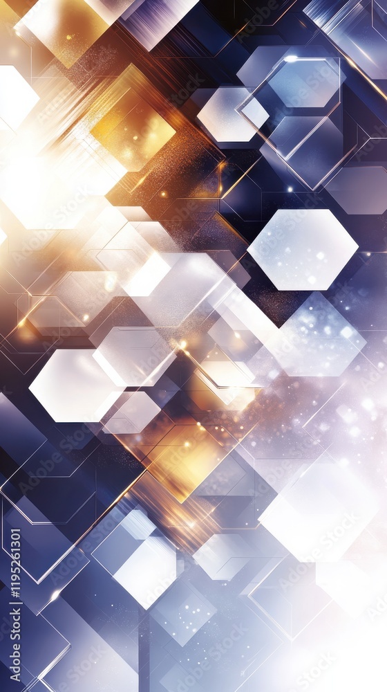 Poster Overlapping hexagons in gold, silver, and deep purple create a luxurious abstract geometric background