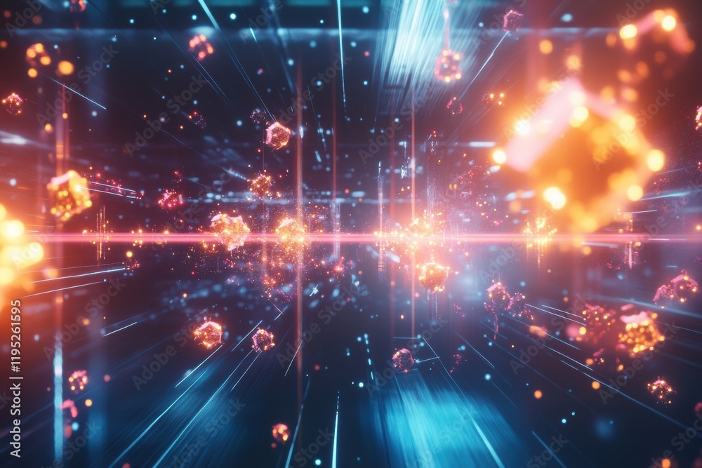 Poster visualization of antibodies engaging pathogens in a dynamic immune response scene filled with vibran