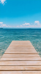 Obraz premium Tranquil Wooden Dock Ocean View Photo