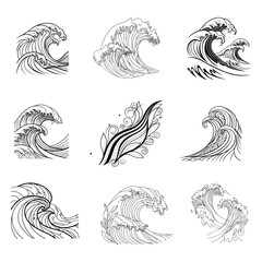 Elegant abstract waves in black and white line art, perfect for wallpaper and wall art design. This versatile set adds a modern and artistic touch to any space or creative project.