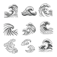 Elegant abstract waves in black and white line art, perfect for wallpaper and wall art design. This versatile set adds a modern and artistic touch to any space or creative project.