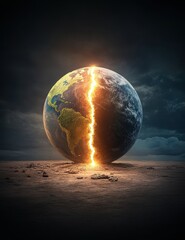 An artistic depiction of a cracked Earth, symbolizing environmental distress and change.
