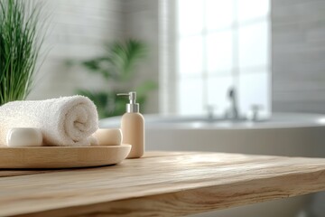 Relaxing spa experience with towels and lotion modern bathroom still life bright ambiance tranquility