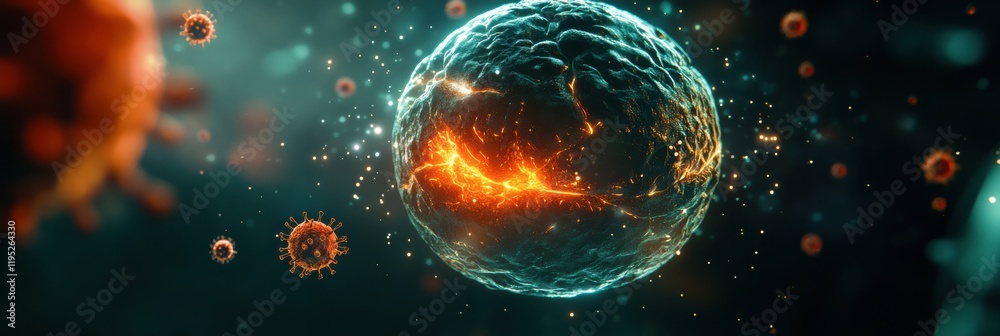 Aufkleber magnified human cell under viral attack showcasing cellular structure and virus interaction. generat
