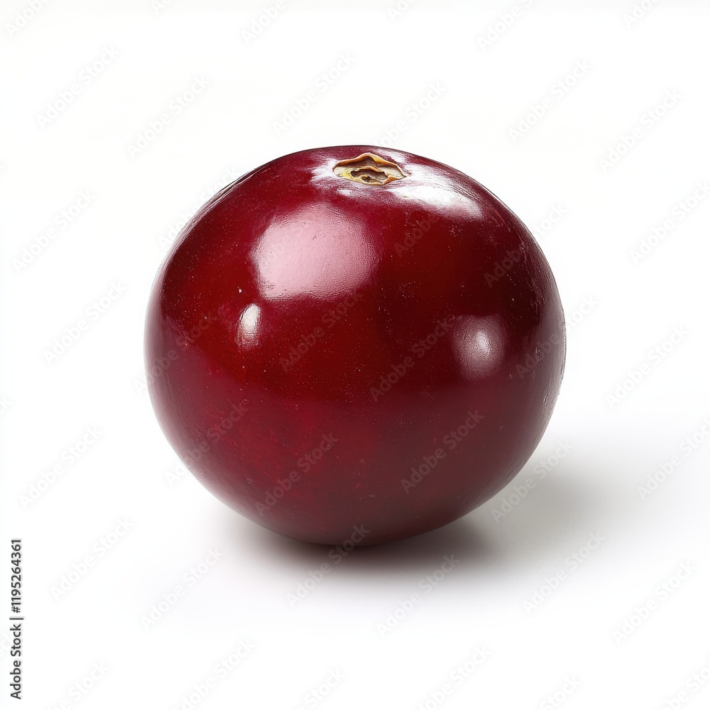 Poster Fresh cranberry with shiny deep red surface on a white background showcasing vibrant natural color and smooth texture