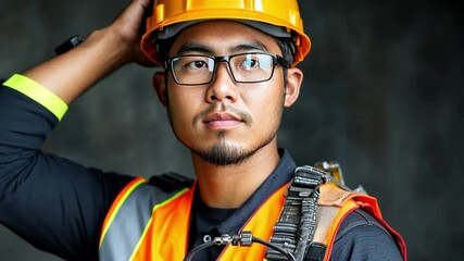 A safety engineer poses for a portrait, equipped with modern tools and gear, promoting workplace safety and innovation
