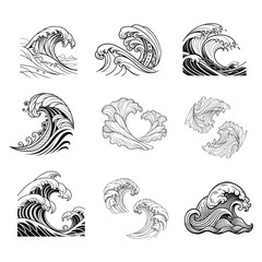 Elegant abstract waves in black and white line art, perfect for wallpaper and wall art design. This versatile set adds a modern and artistic touch to any space or creative project.