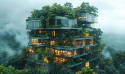 Innovative green architecture urban jungle building design cityscape aerial view eco-friendly concepts