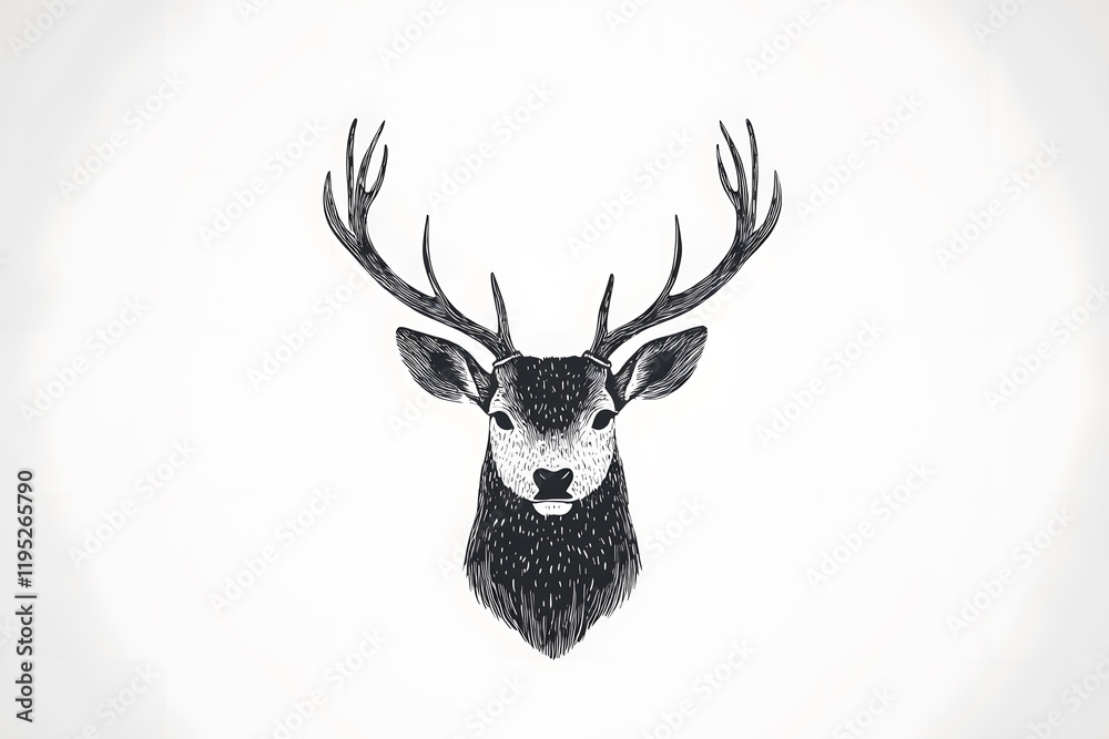 Poster Deer silhouette wildlife simple drawing animal isolated on white background	