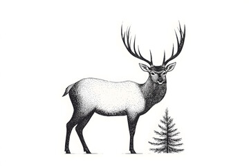 Deer silhouette wildlife simple drawing animal isolated on white background	