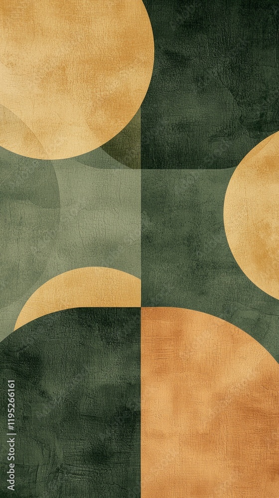 Poster soft shapes in olive green and muted gold create a harmonious balance that inspires creativity. this