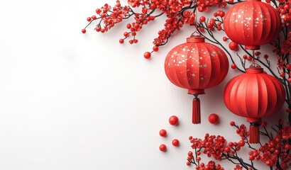 Celebrating lunar new year with red lanterns and blossoms home decor festive atmosphere artistic viewpoint tradition